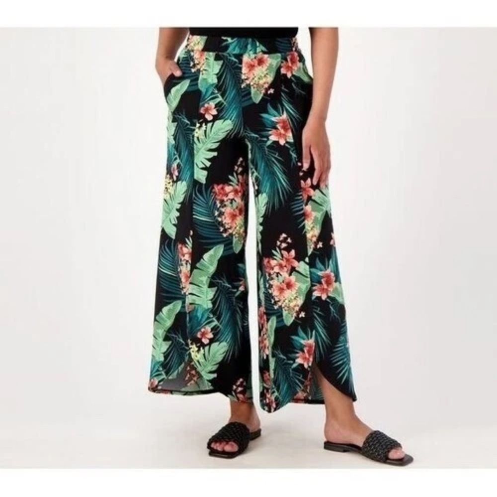 Girl With Curves Tall Wide Leg Pants Tropical Print 3X New
